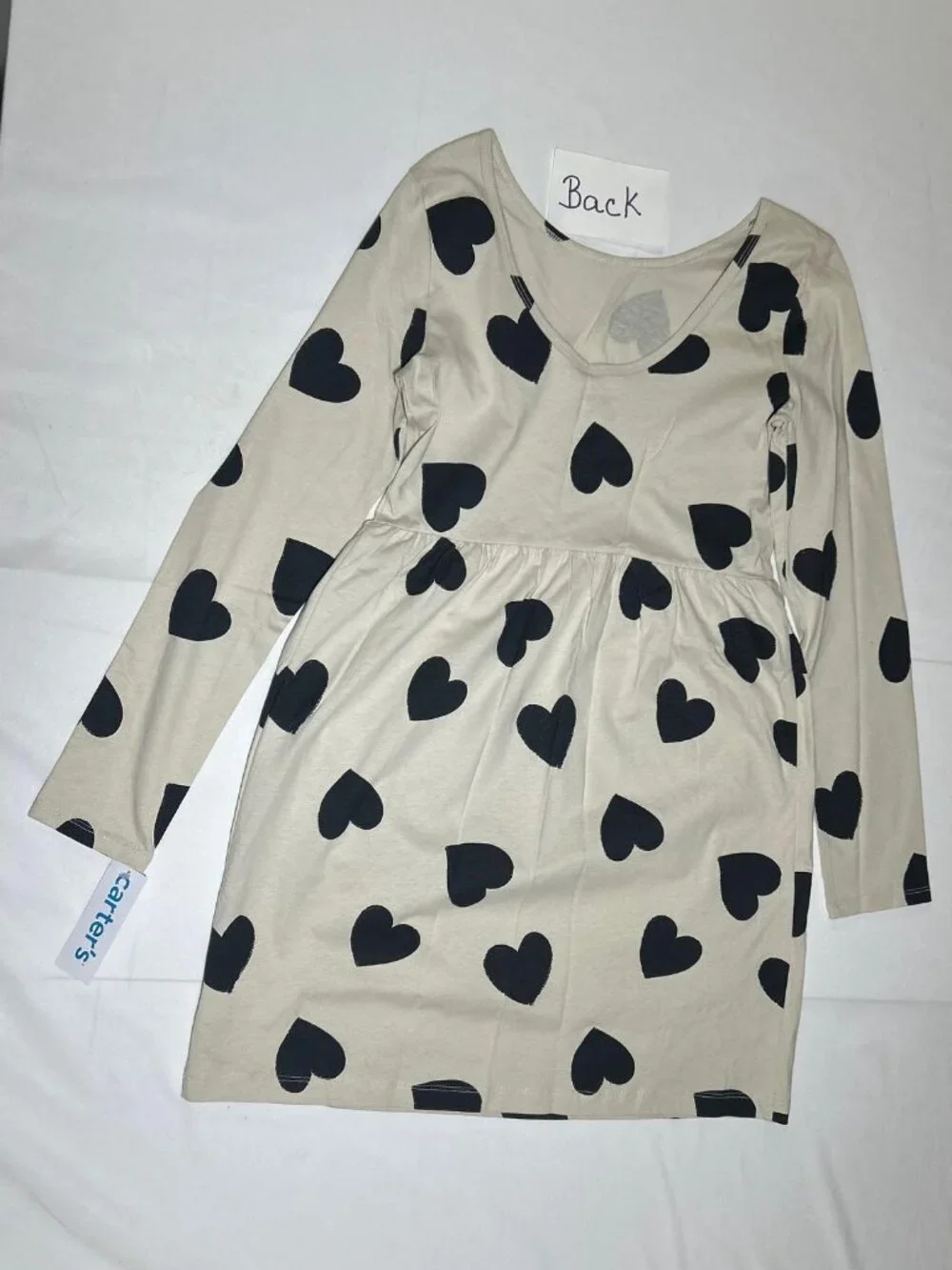 Carter's Girls Size 14 Tan with Black Hearts Lightweight Skater Dress NWT